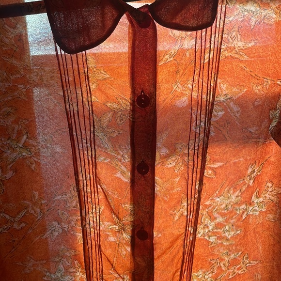 Vintage sheer floral printed short sleeve button down blouse top - Picture 3 of 5